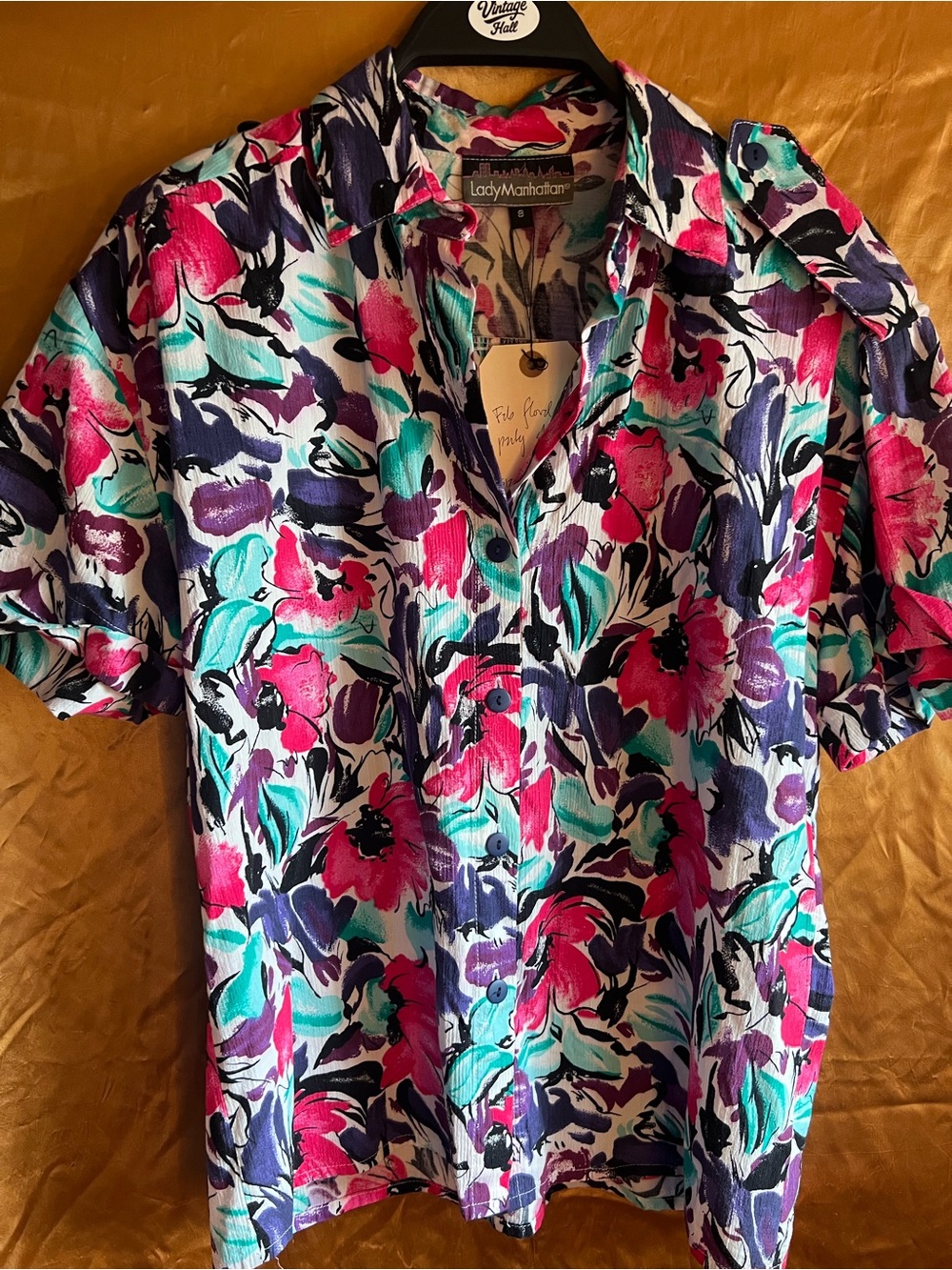 Vintage 80s Women’s Floral Short-Sleeve Shirt - Pink & Teal